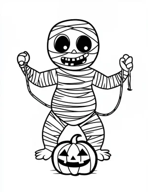 A Cute Cartoon Mummy Jumping Rope Coloring Page by Mindset Flow