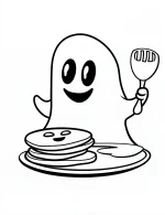 A Friendly Ghost With Cooked Pancakes Coloring Page by Mindset Flow