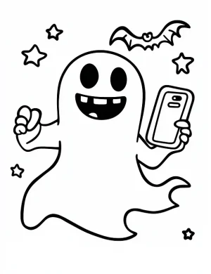 A Ghost Holding a Smartphone Coloring Page by Mindset Flow