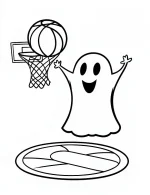 A Playful Ghost Playing Basketball Coloring Page by Mindset Flow