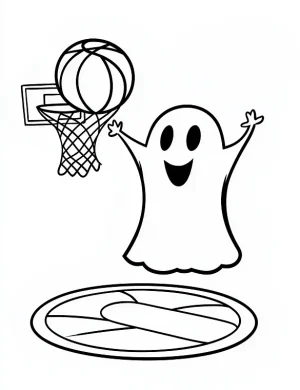 A Playful Ghost Playing Basketball Coloring Page by Mindset Flow