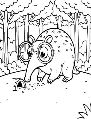 Aardvark with Big Eyeglasses Animal Coloring Page By Mindset Flow