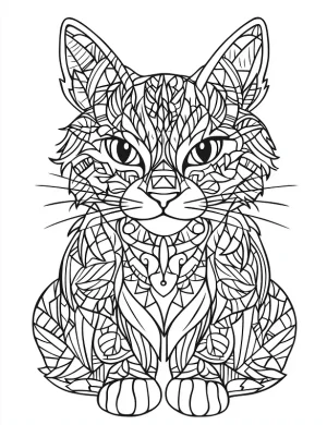Abstract Mandala Cat with Geometric Patterns Coloring Page by Mindset Flow