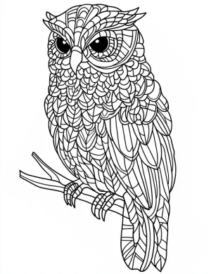 Abstract Owl Mandala with Intricate Feathers Coloring Page by Mindset Flow