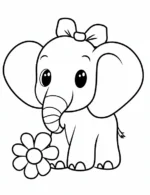 Adorable Baby Elephant with Bloom Flower Coloring Page By Mindset Flow