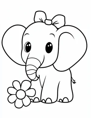 Adorable Baby Elephant with Bloom Flower Coloring Page By Mindset Flow