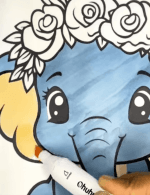 Adorable Baby Elephant with Rose Flower Coloring Page How To Video