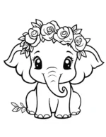 Adorable Baby Elephant with Rose Flower Coloring Page by Mindset Flow
