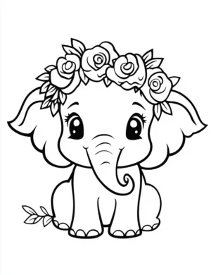 Adorable Baby Elephant with Rose Flower Coloring Page by Mindset Flow