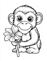Adorable Baby Monkey Holding Flower Coloring Page