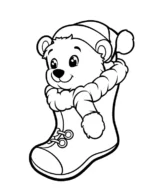 Adorable Bear In Xmas Boot Christmas Coloring Page By Mindset Flow