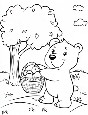 Adorable Bear Picking Apples in Orchard Coloring Page by Mindset Flow