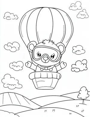 Adorable Bear in Hot Air Balloon Coloring Page by Mindset Flow