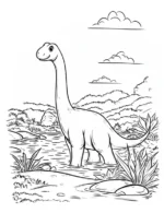 Adorable Brachiosaurus in Water Prehistoric Landscape Coloring Page