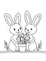 Adorable Bunnies With Potted Flowers Flower Coloring Page By Mindset Flow