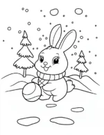 Adorable Bunny Playing in Winter Snow Coloring Page By Mindset Flow