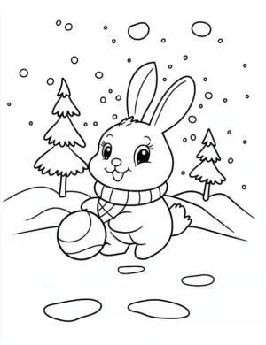 Adorable Bunny Playing in Winter Snow Coloring Page By Mindset Flow