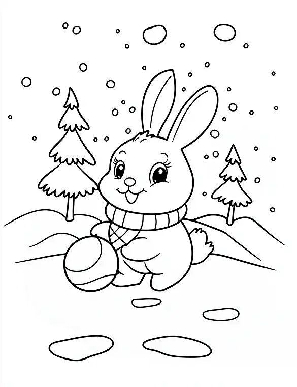 Adorable Bunny Playing in Winter Snow Coloring Page By Mindset Flow Adorable Bunny Playing in Winter Snow Coloring Page By Mindset Flow