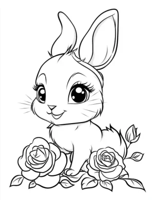 Adorable Bunny With Roses Adult Flower Coloring Page By Mindset Flow