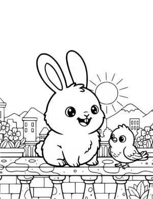 Adorable Bunny and Bird Friend Coloring Page By Mindset Flow
