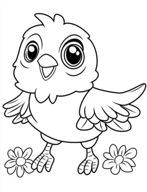 Adorable Cartoon Bird with Daisies Flower Coloring Page by Mindset Flow