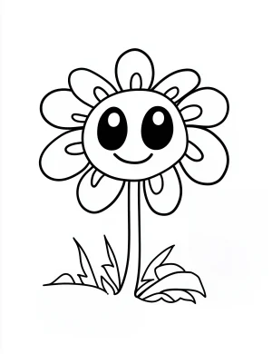 Adorable Cartoon Style Flower with Rounded Petals Coloring Page