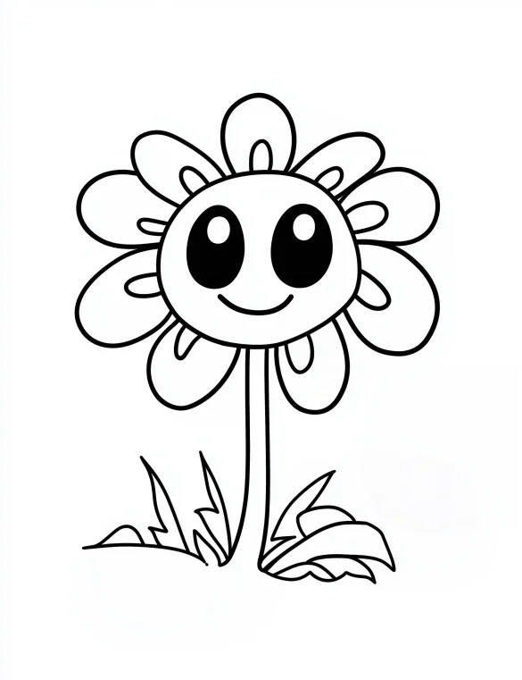 Adorable Cartoon Style Flower with Rounded Petals Coloring Page