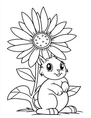 Adorable Cat Next to Sunflower Coloring Page by Mindset Flow