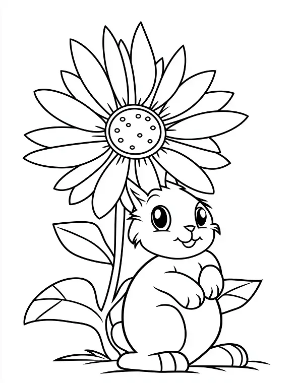 Adorable Cat Next to Sunflower Coloring Page by Mindset Flow