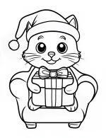 Adorable Cat With Gift Box Line Art Christmas Coloring Page By Mindset Flow