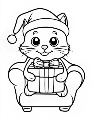 Adorable Cat With Gift Box Line Art Christmas Coloring Page By Mindset Flow