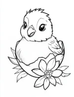 Adorable Chick Hatching with Flowers Flower Coloring Page By Mindset Flow