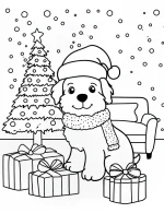 Adorable Christmas Puppy with Presents Coloring Page By Mindset Flow