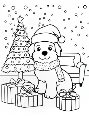 Adorable Christmas Puppy with Presents Coloring Page By Mindset Flow