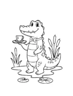 Adorable Crocodile Waiter Coloring Page by Mindset Flow