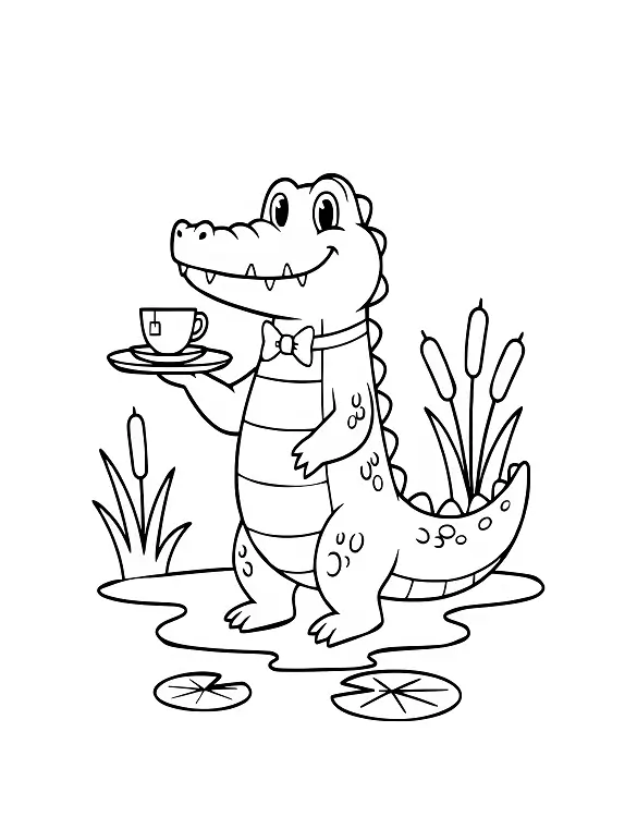 Adorable Crocodile Waiter Coloring Page by Mindset Flow Adorable Crocodile Waiter Coloring Page by Mindset Flow