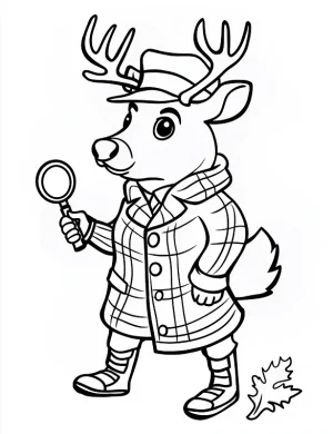 Adorable Detective Reindeer Christmas Coloring Page By Mindset Flow
