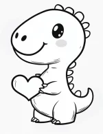 Adorable Dinosaur Holding Heart Coloring Page