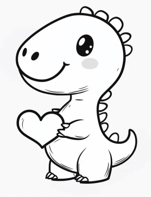 Adorable Dinosaur Holding Heart Coloring Page
