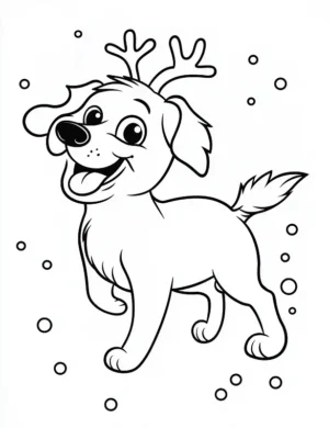 Adorable Dog with Reindeer Antlers Coloring Page By Mindset Flow