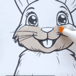 Adorable Easter Bunny with Decorated Eggs Coloring Page-HowToVideo