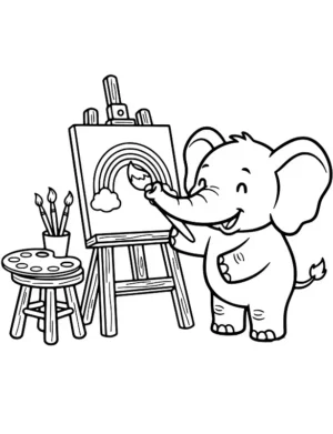 Adorable Elephant Painting a Rainbow Coloring Page by Mindset Flow