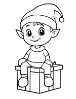 Adorable Elf Sitting on a Gift Box Coloring Page by Mindset Flow