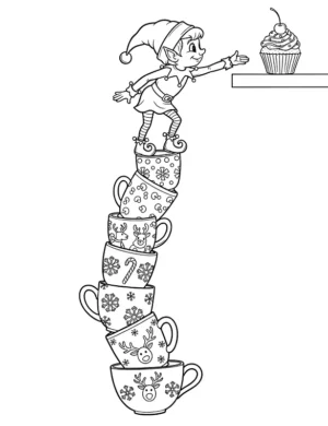 Adorable Elf Stacking Mug Tower Coloring Page By Mindset Flow