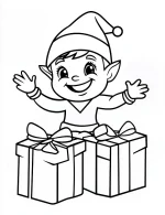 Adorable Elf with Christmas Gifts Coloring Page by Mindset Flow