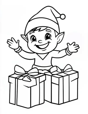 Adorable Elf with Christmas Gifts Coloring Page by Mindset Flow