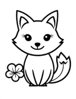 Adorable Fox with Flower Cute Flower Coloring Page by Mindset Flow