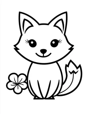 Adorable Fox with Flower Cute Flower Coloring Page by Mindset Flow