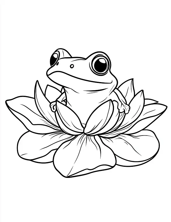 Adorable Frog Inside Lotus Flower Coloring Page by Mindset Flow