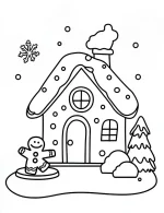 Adorable Gingerbread House with Snowman Coloring Page by Mindset Flow